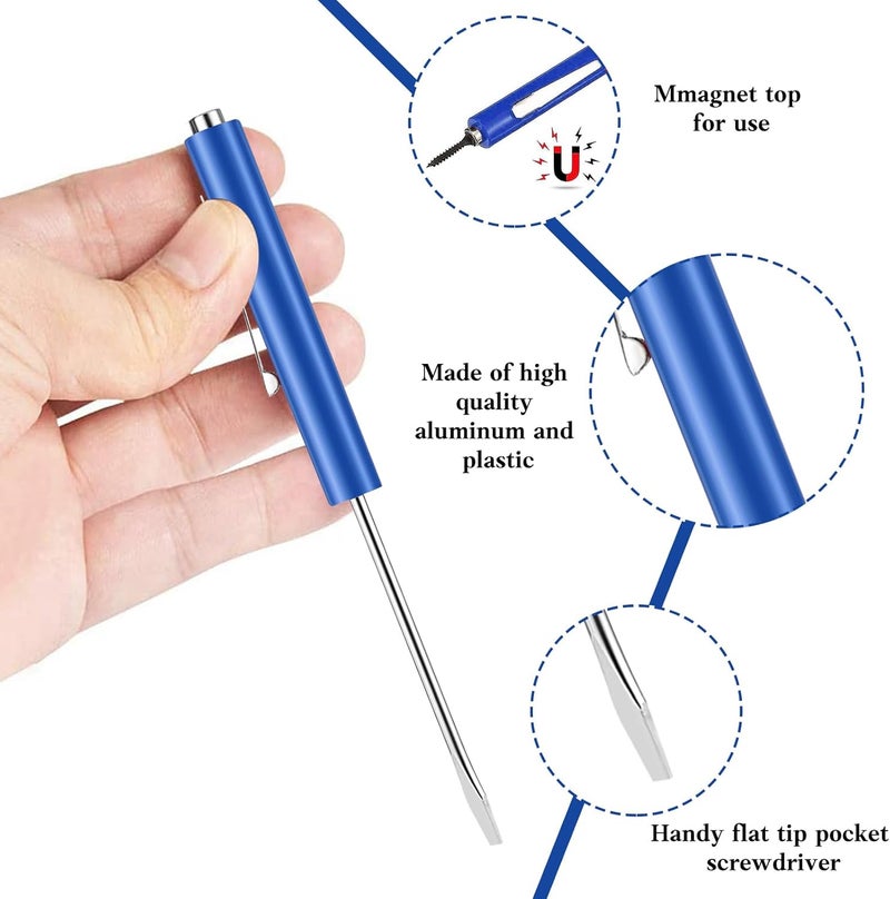 cssopenss 12 Pieces Pocket Screwdriver Mini Tops And magnetic pocket screwdriver with A Single Blade Head for Mechanical, Electrician (blue) - Image 3